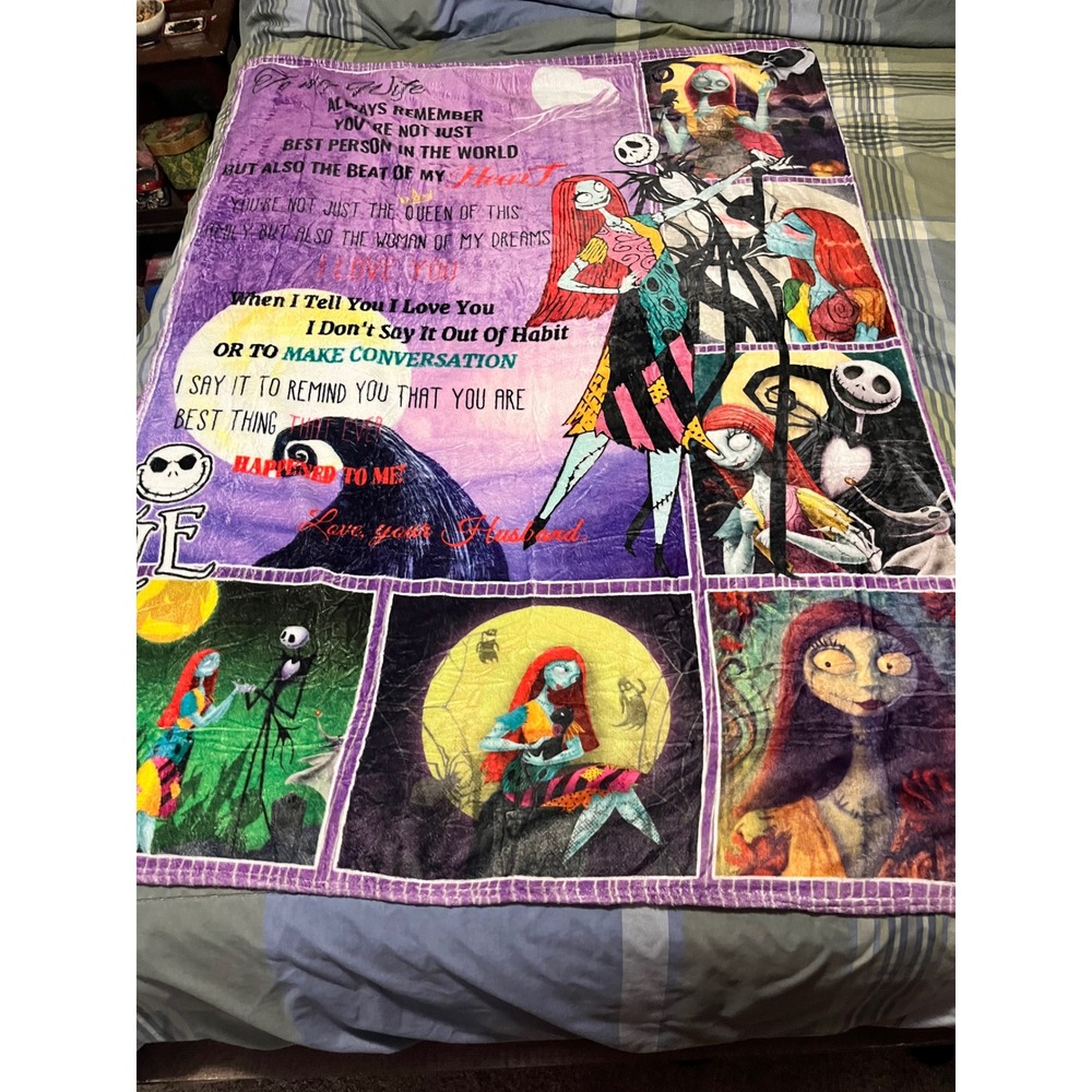 Disney‎ Nightmare Before Christmas Jack & Sally Fleece Throw Blanket Purple Gift